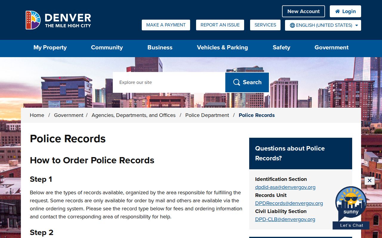 Denver Police official arrest record and booking photo request page