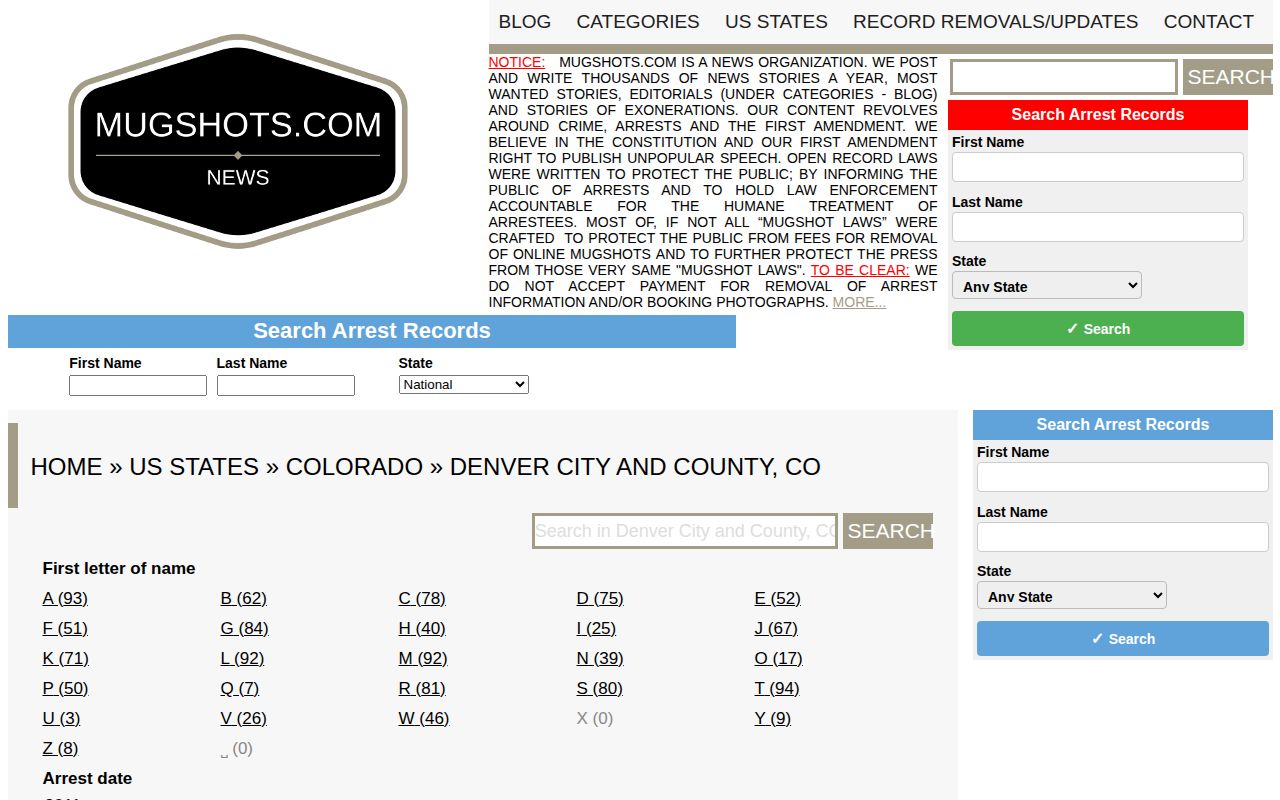 Unofficial stale Denver County historical mugshot branch with old arrest dates