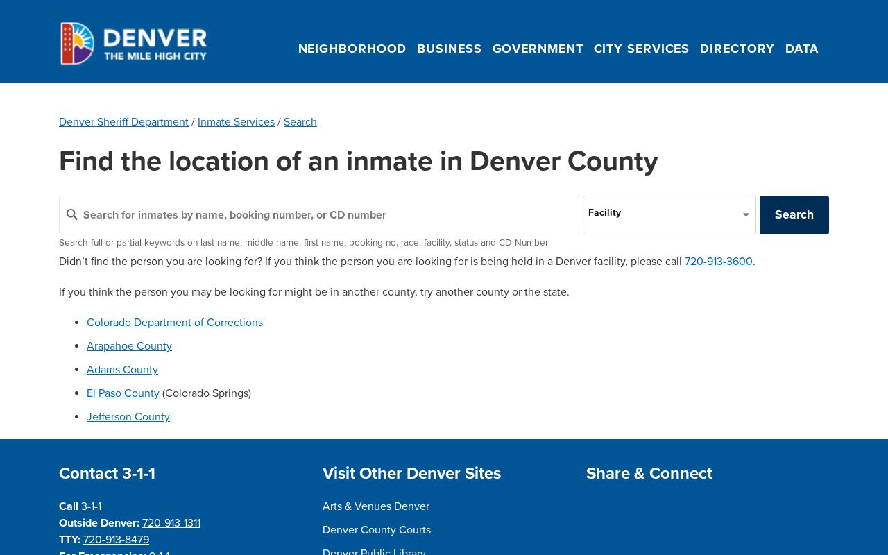 Denver County official current inmate and booking record search form