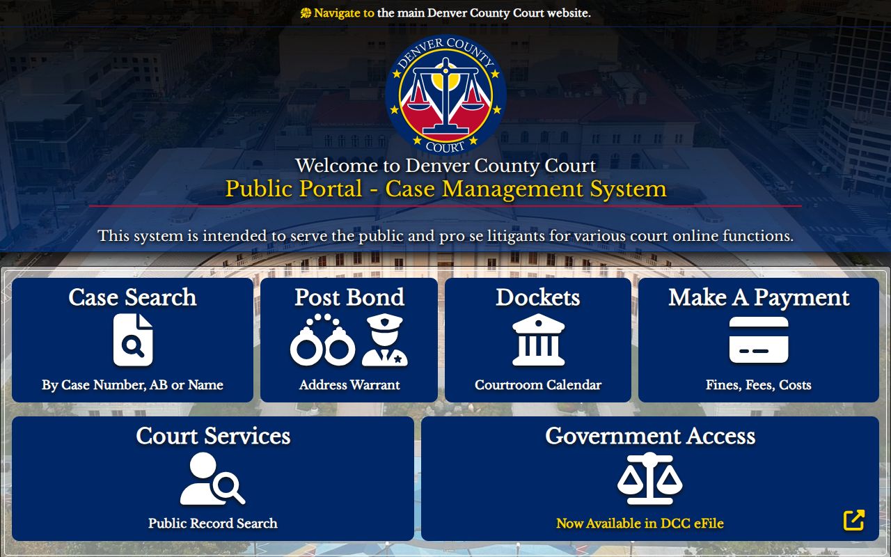 Denver County Court public portal for official warrant status and resolution
