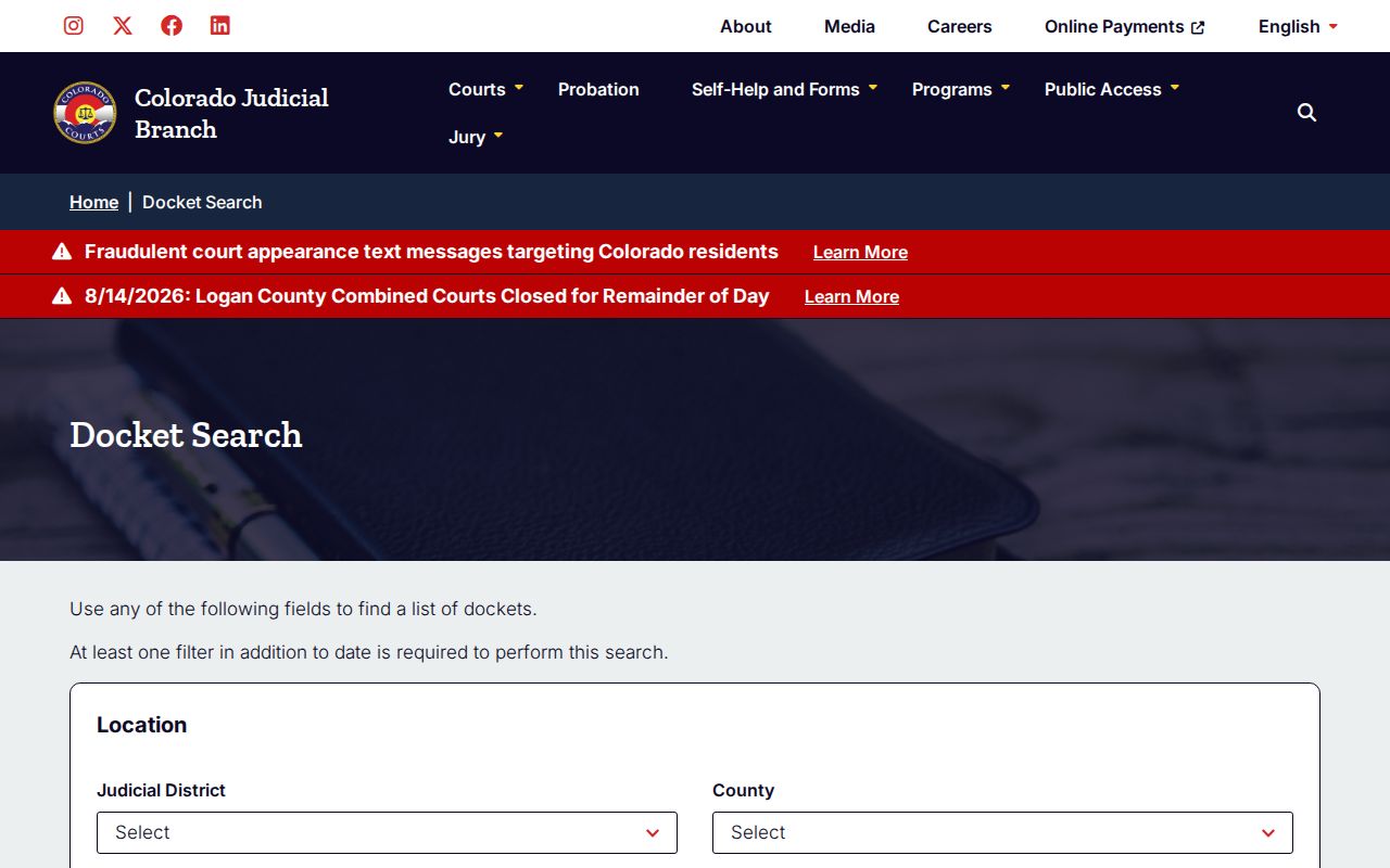 Colorado Judicial docket search for Denver warrant case follow-up